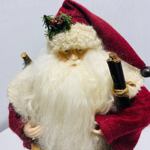 Old World Santa Christmas Tree Birdhouse Red Green Fur Trim Santa Wood Base 17" - Picture 16 of 16